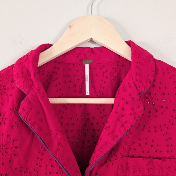 Free People Dream Together Collared Button Up Red Eyelet Top - Women's XS - Picture 5 of 13